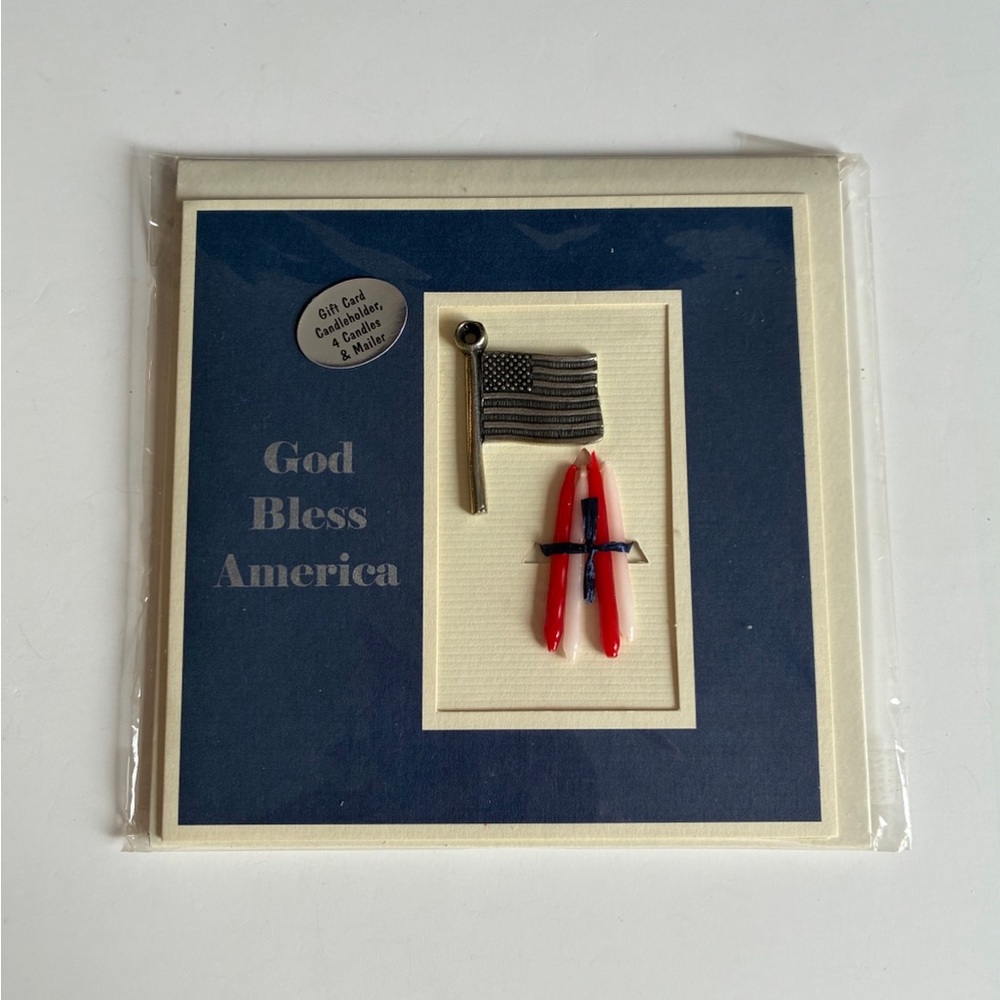 Vintage Pewter Flag Candles Holder Card Lighten-Up Gifts Let Freedom Ring NOS